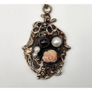 Vintage Southwestern Multi-Stone 950 Sterling Silver Pendant